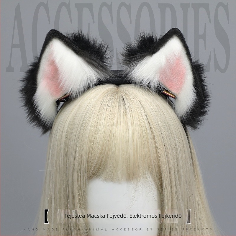 Macskafül fejpánt – plüss anyag, kézzel készített, rajzfilmszerű stílus, uniszex