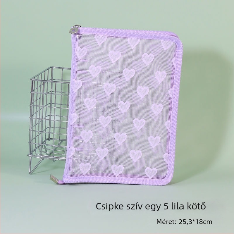 Szív alakú, átlátszó PVC borítóval ellátott lazán kötött album, 3 lyukas kötés