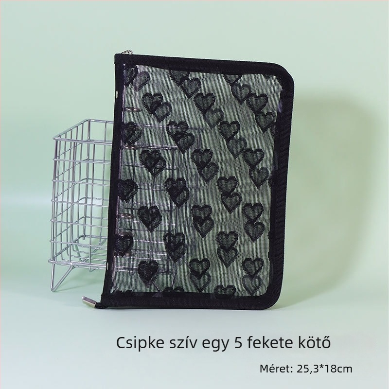 Szív alakú, átlátszó PVC borítóval ellátott lazán kötött album, 3 lyukas kötés