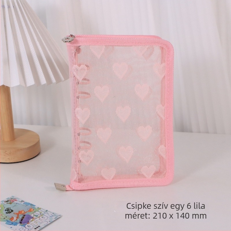 Szív alakú, átlátszó PVC borítóval ellátott lazán kötött album, 3 lyukas kötés