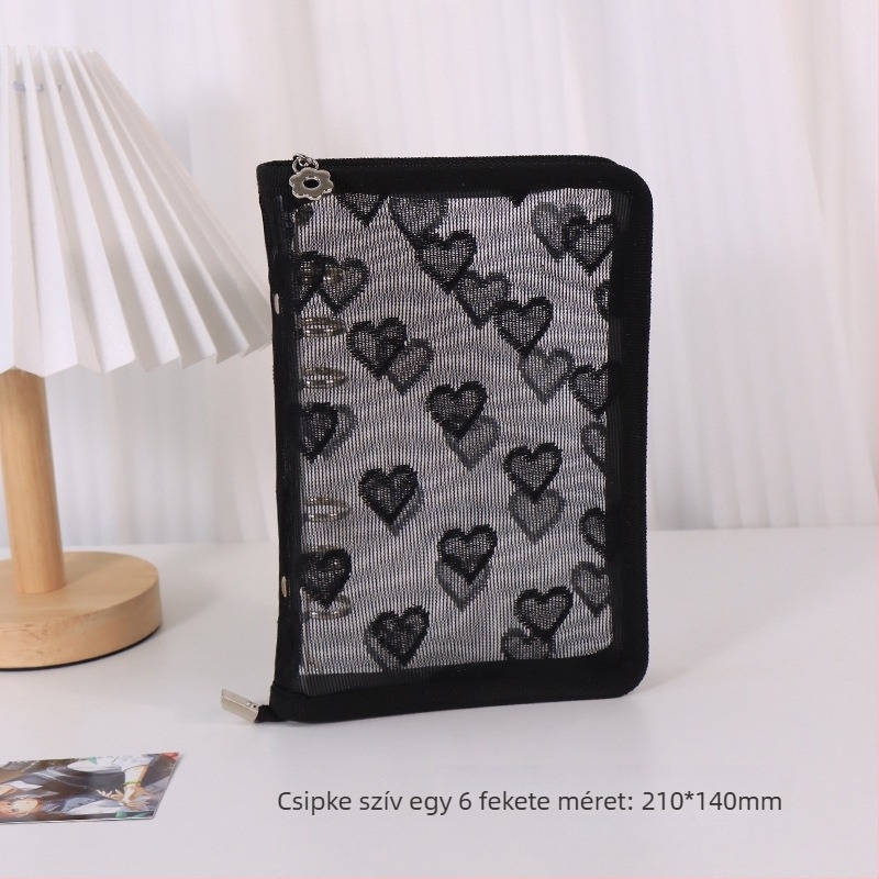 Szív alakú, átlátszó PVC borítóval ellátott lazán kötött album, 3 lyukas kötés