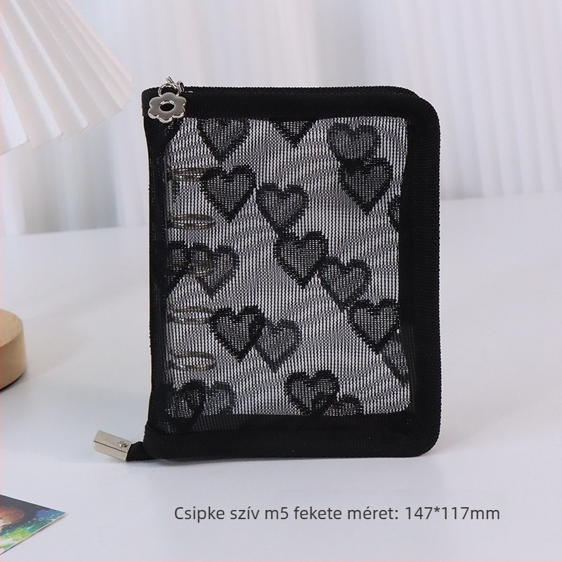 Szív alakú, átlátszó PVC borítóval ellátott lazán kötött album, 3 lyukas kötés