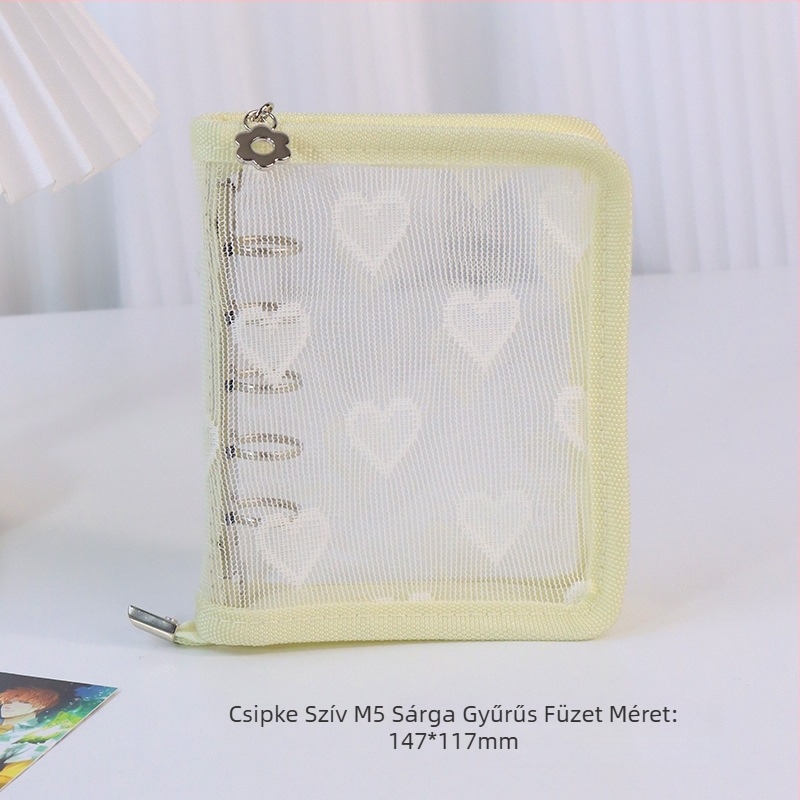 Szív alakú, átlátszó PVC borítóval ellátott lazán kötött album, 3 lyukas kötés