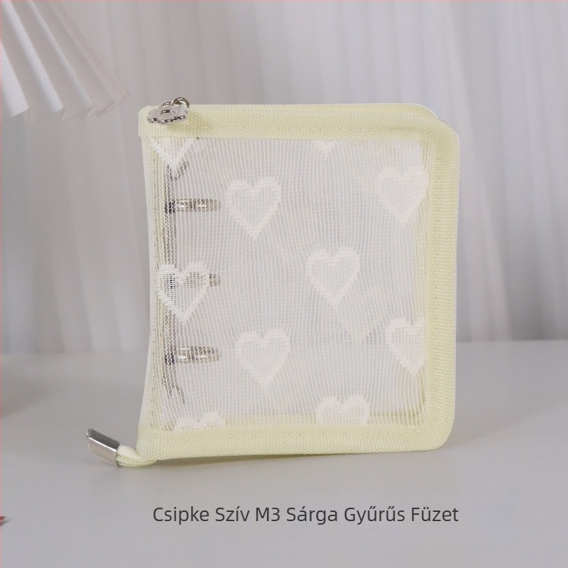 Szív alakú, átlátszó PVC borítóval ellátott lazán kötött album, 3 lyukas kötés