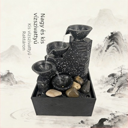 Asztali szökőkút nappali és otthoni iroda számára — gazdagság vonzását elősegítő folyó vízű dekoráció; anyagok: műanyag és műgyanta; kategória: gyanta kézműves termékek; termékkód: 6fhyfnt8