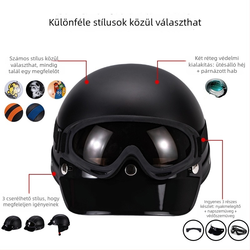 Fél sisak elektromos járművekhez, ABS anyagból, 3C tanúsítvány, felnőtteknek, egész éves használatra