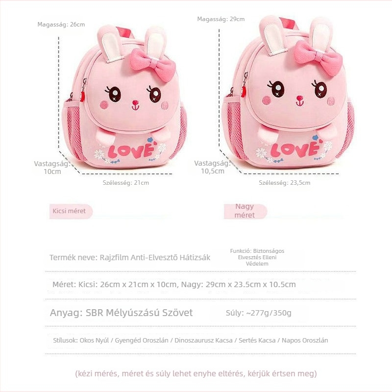 Óvodás gyermek hátizsák dinoszaurusz mintával, uniszex, lélegző diving cloth anyag, légpárnás vállpántok, állat mintázat