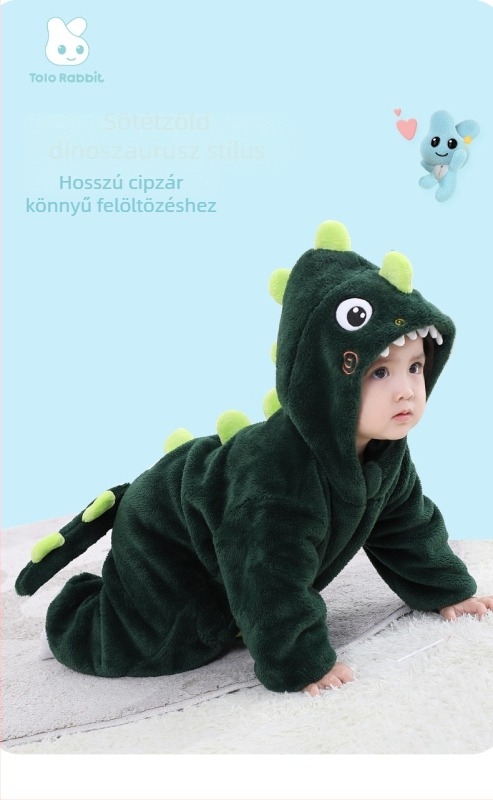 Uniszex bébi overál kapucnival, hosszú ujjú, flanel–poliészter anyag – tavasz–ősz–tél, márka Tolo Rabbit