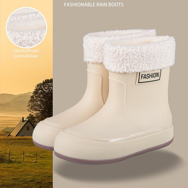 Női vízálló PVC esőcsizma, rövid szár, csúszásmentes talp, 1–3 cm sarok, négy évszakos