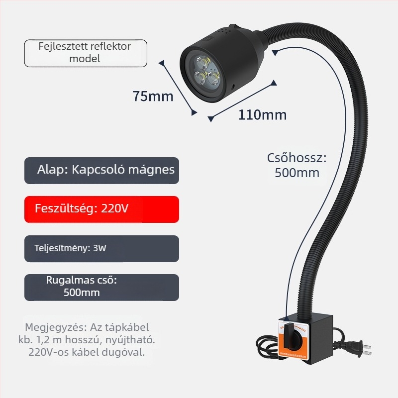 LED gépészeti munka lámpa mágneses alapú és rugalmas tömlővel esztergához