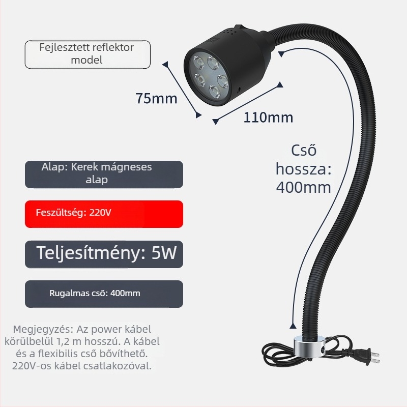 LED gépészeti munka lámpa mágneses alapú és rugalmas tömlővel esztergához
