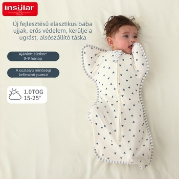 Babát alvózsák 95%+ pamutból, anti-startle dizájn, levehető ujjak, négy évszak, nylon cipzár