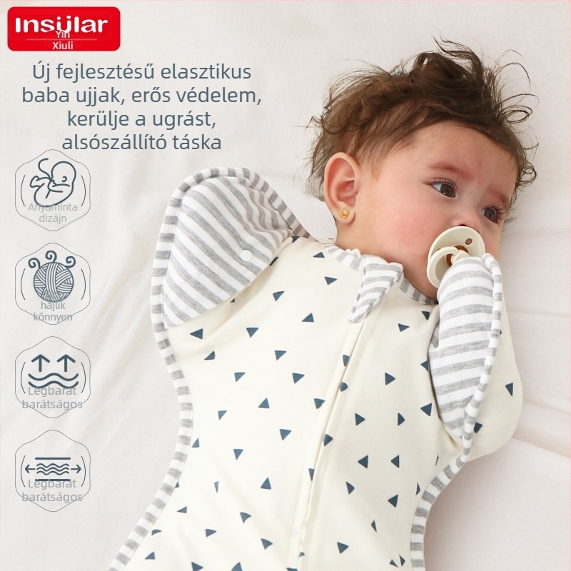 Babát alvózsák 95%+ pamutból, anti-startle dizájn, levehető ujjak, négy évszak, nylon cipzár