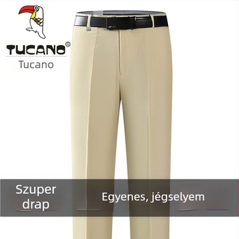 Férfi pamut casual nadrág, egyenes szabás, magas derék, vasalásmentes