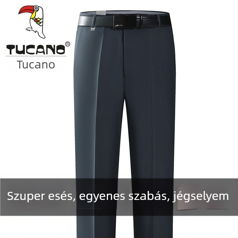 Férfi pamut casual nadrág, egyenes szabás, magas derék, vasalásmentes