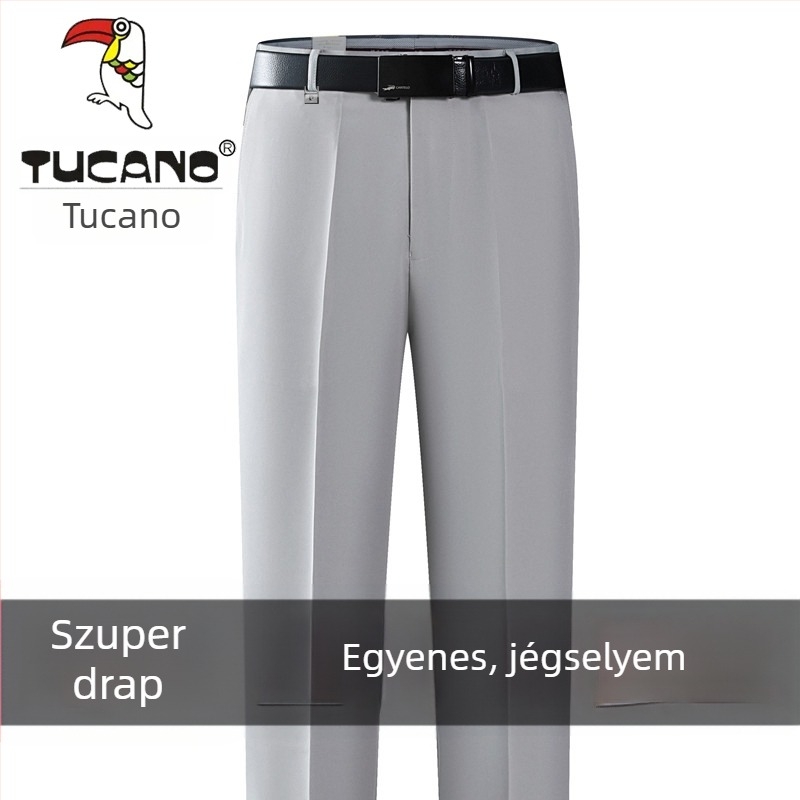 Férfi pamut casual nadrág, egyenes szabás, magas derék, vasalásmentes