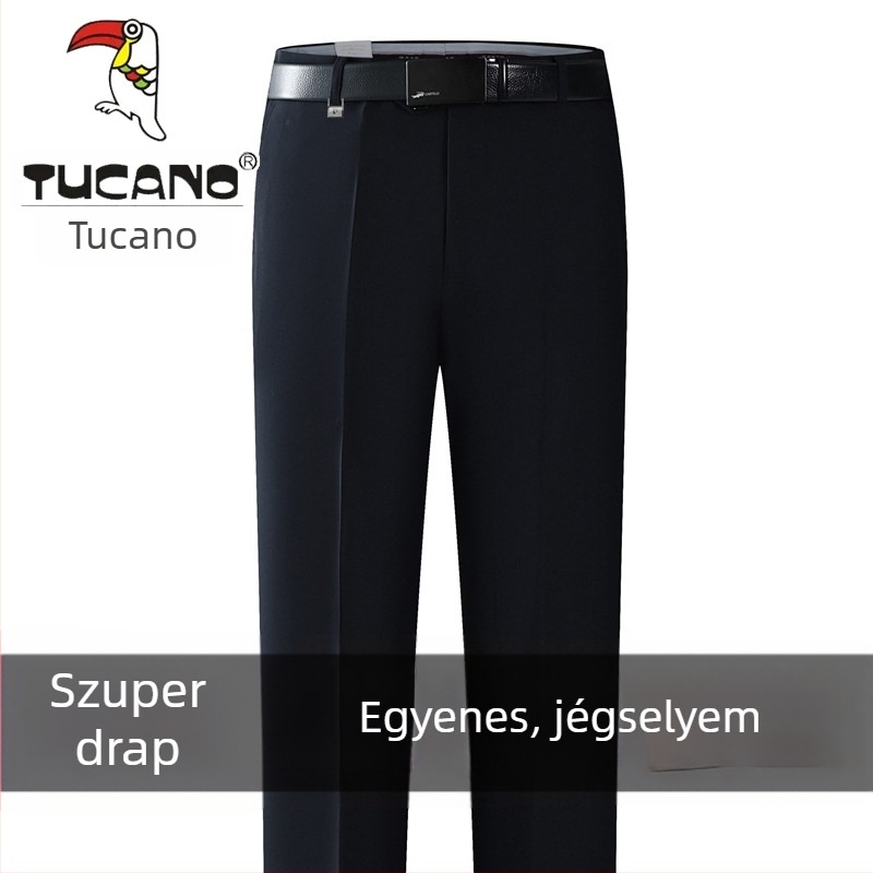 Férfi pamut casual nadrág, egyenes szabás, magas derék, vasalásmentes