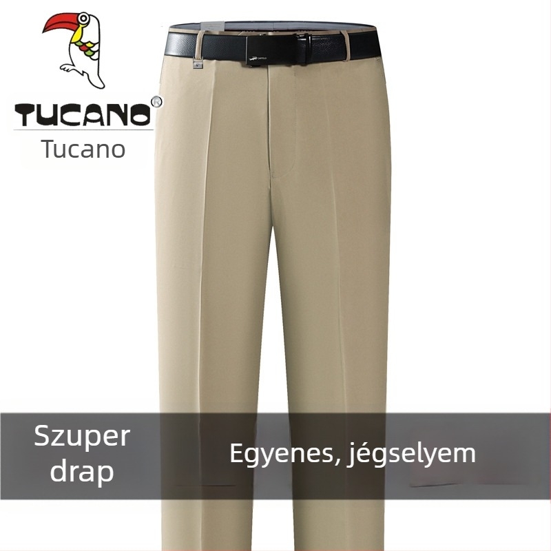 Férfi pamut casual nadrág, egyenes szabás, magas derék, vasalásmentes