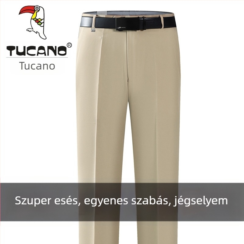 Férfi pamut casual nadrág, egyenes szabás, magas derék, vasalásmentes