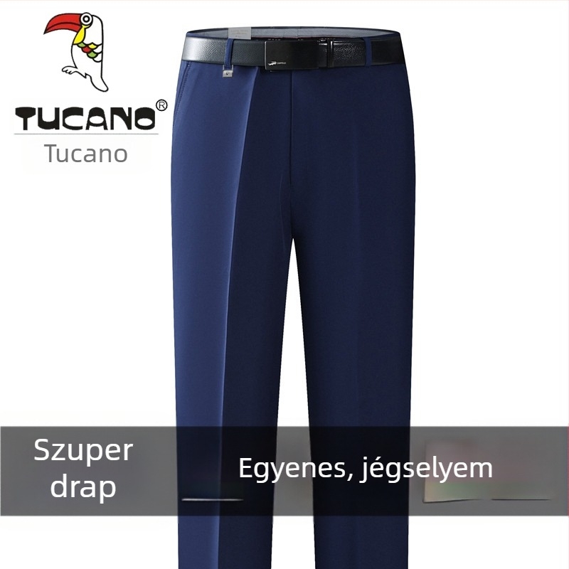 Férfi pamut casual nadrág, egyenes szabás, magas derék, vasalásmentes