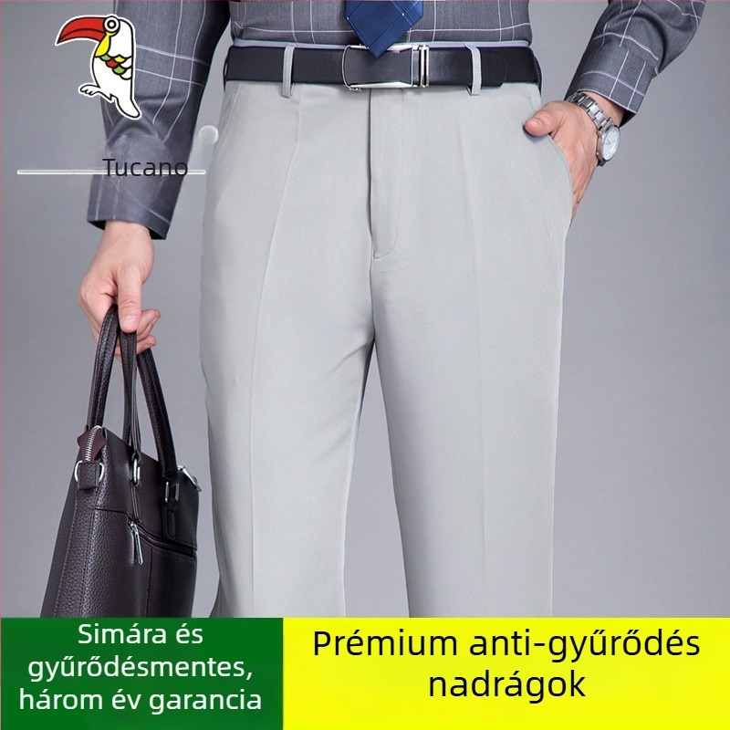 Férfi pamut casual nadrág, egyenes szabás, magas derék, vasalásmentes