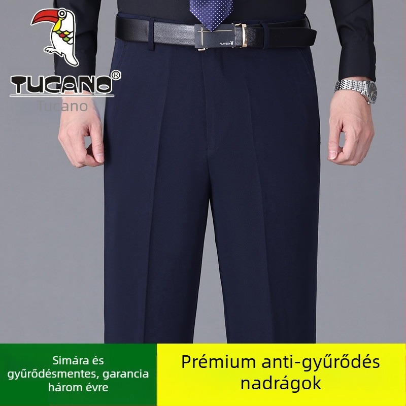 Férfi pamut casual nadrág, egyenes szabás, magas derék, vasalásmentes