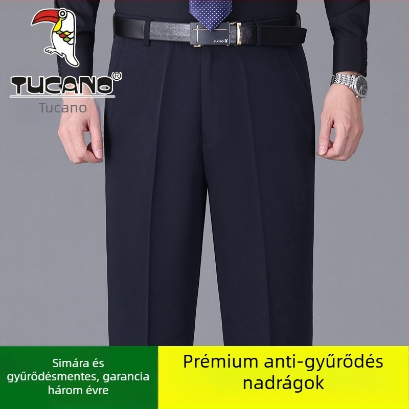 Férfi pamut casual nadrág, egyenes szabás, magas derék, vasalásmentes