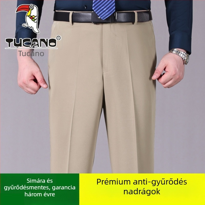 Férfi pamut casual nadrág, egyenes szabás, magas derék, vasalásmentes