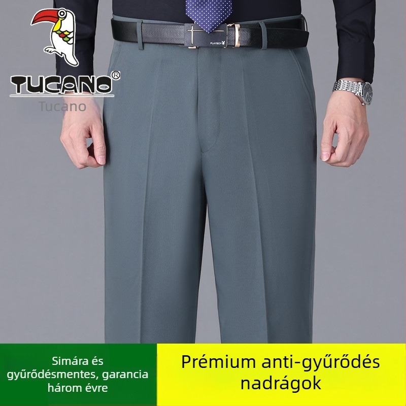 Férfi pamut casual nadrág, egyenes szabás, magas derék, vasalásmentes