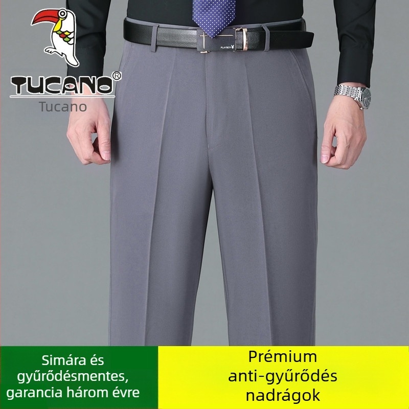 Férfi pamut casual nadrág, egyenes szabás, magas derék, vasalásmentes