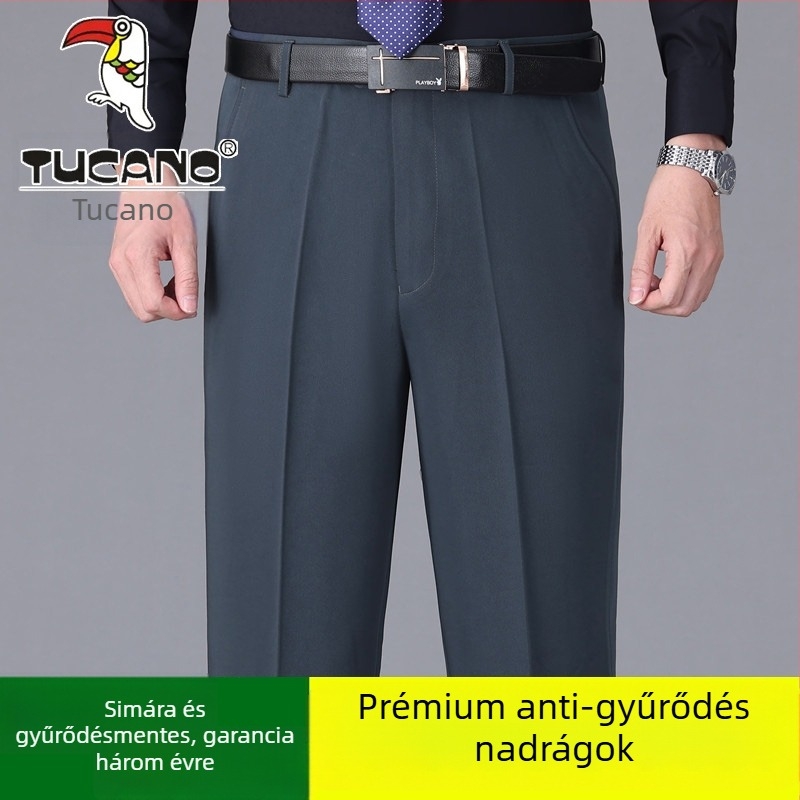 Férfi pamut casual nadrág, egyenes szabás, magas derék, vasalásmentes