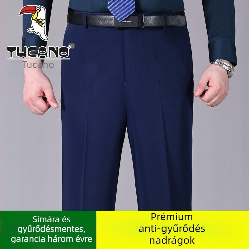 Férfi pamut casual nadrág, egyenes szabás, magas derék, vasalásmentes