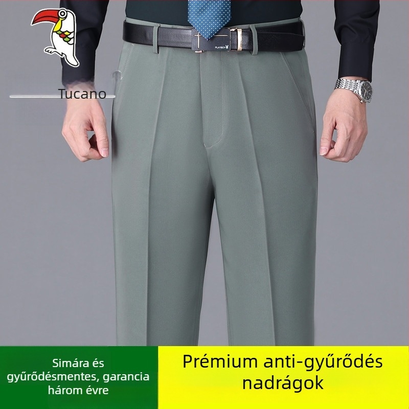 Férfi pamut casual nadrág, egyenes szabás, magas derék, vasalásmentes