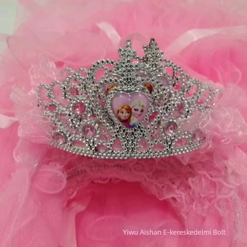 Gyermekeknek szóló koronás fejfedő hálóanyagból, rajzfilm-stílusú, uniszex, kétszintes korona, testreszabható