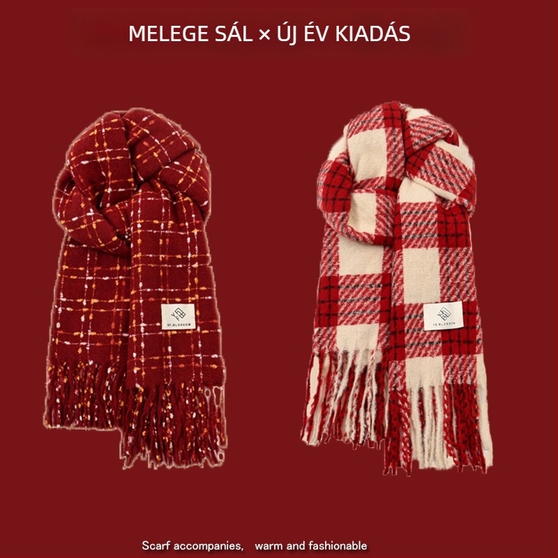 Sál karos mintával, warp-knit kötés, műkasmír, 100% poliészter, téli meleg