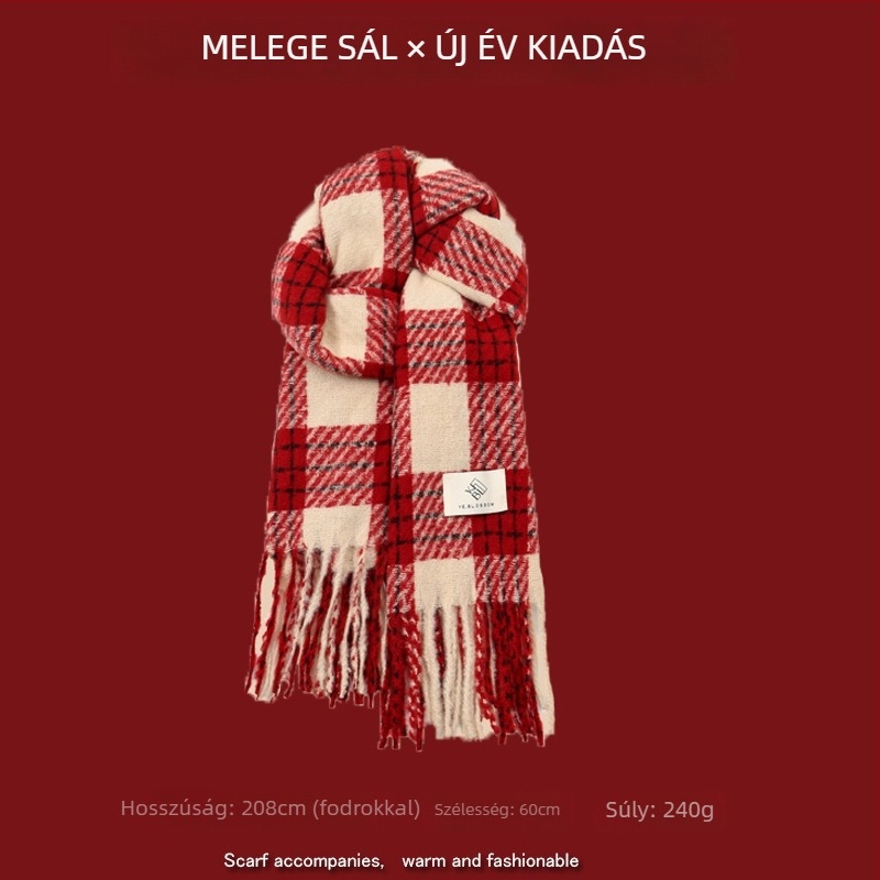 Sál karos mintával, warp-knit kötés, műkasmír, 100% poliészter, téli meleg