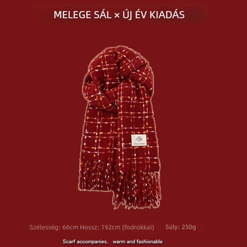 Sál karos mintával, warp-knit kötés, műkasmír, 100% poliészter, téli meleg