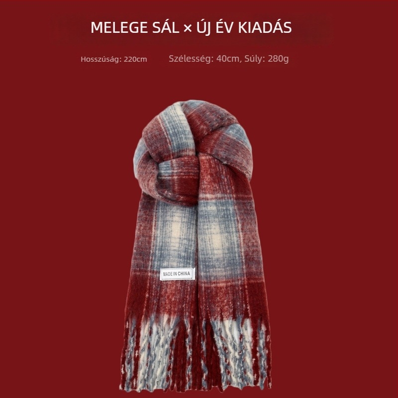 Sál karos mintával, warp-knit kötés, műkasmír, 100% poliészter, téli meleg