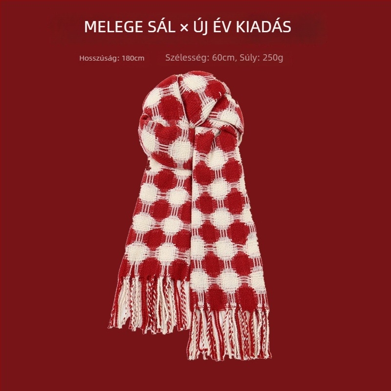 Sál karos mintával, warp-knit kötés, műkasmír, 100% poliészter, téli meleg