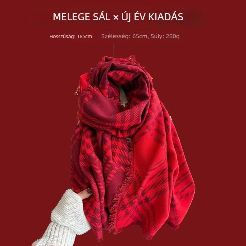 Sál karos mintával, warp-knit kötés, műkasmír, 100% poliészter, téli meleg