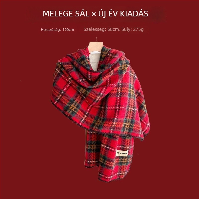 Sál karos mintával, warp-knit kötés, műkasmír, 100% poliészter, téli meleg