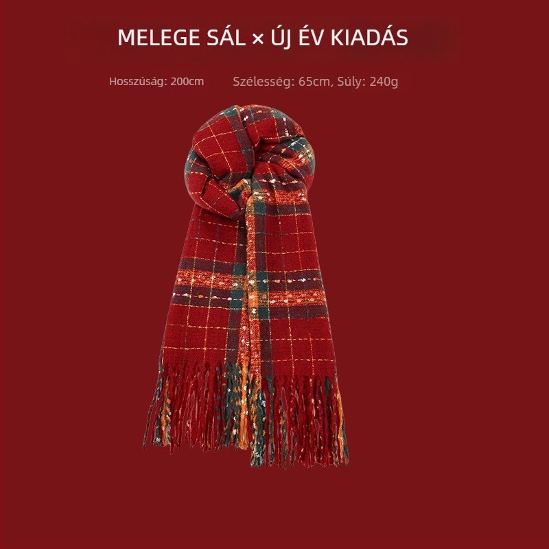 Sál karos mintával, warp-knit kötés, műkasmír, 100% poliészter, téli meleg