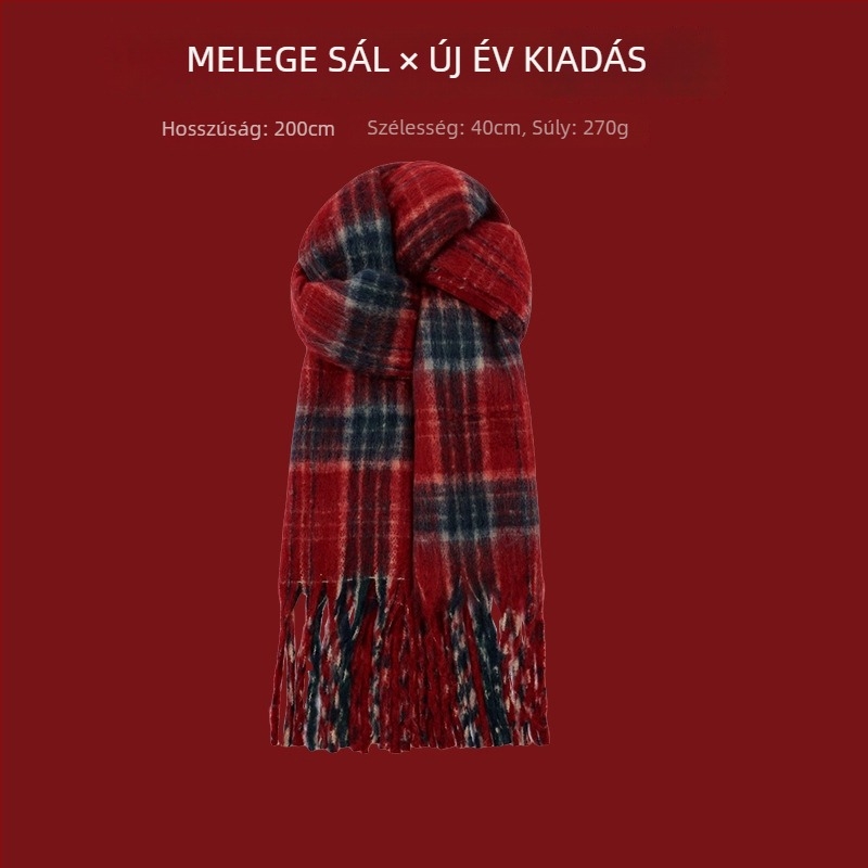 Sál karos mintával, warp-knit kötés, műkasmír, 100% poliészter, téli meleg