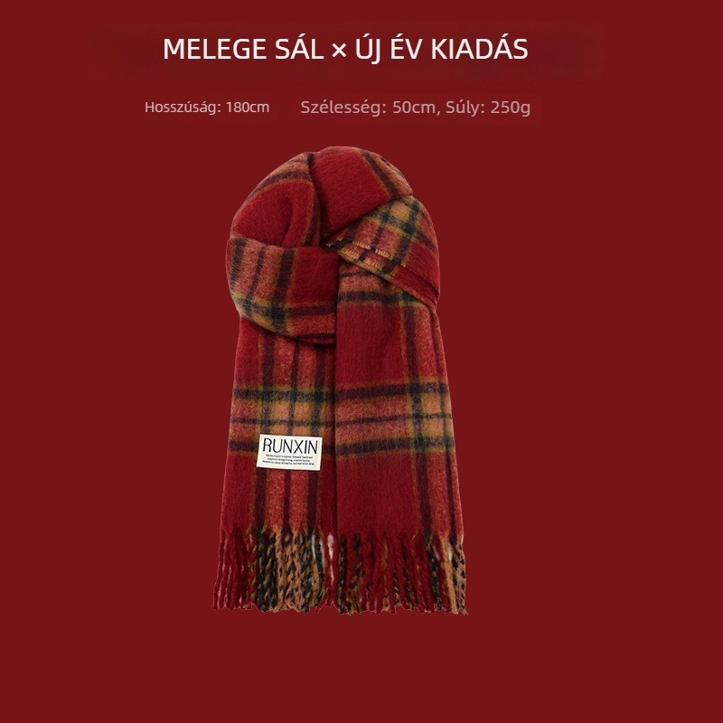 Sál karos mintával, warp-knit kötés, műkasmír, 100% poliészter, téli meleg