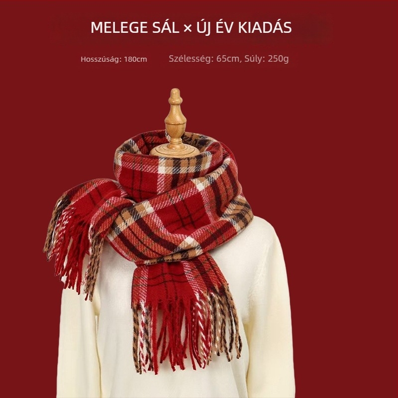 Sál karos mintával, warp-knit kötés, műkasmír, 100% poliészter, téli meleg