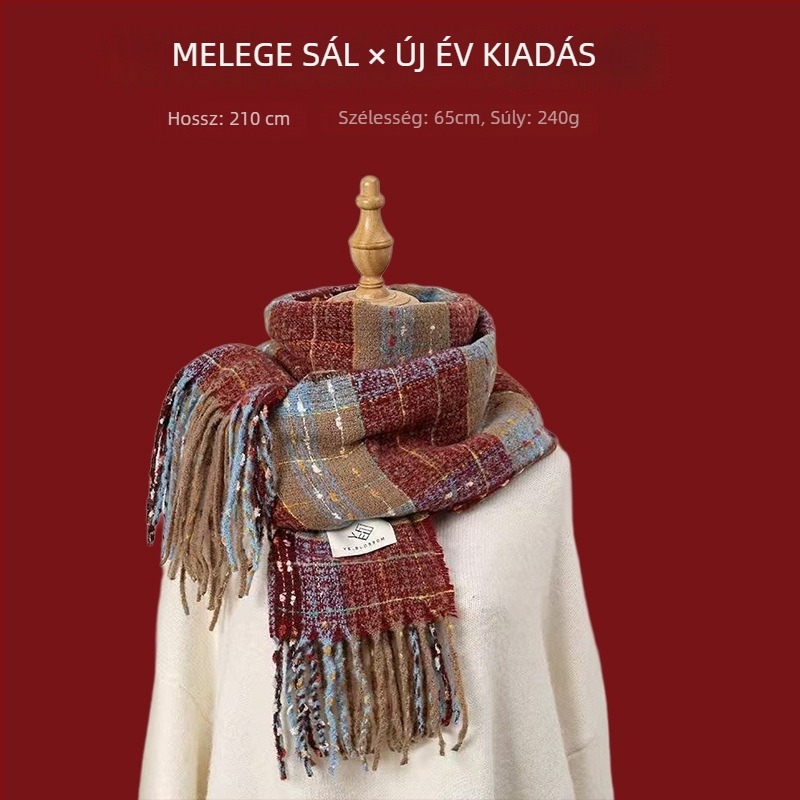 Sál karos mintával, warp-knit kötés, műkasmír, 100% poliészter, téli meleg