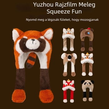 Plüss téli gyerek sapka mozgatható füllel és integrált sállal – uniszex két részes készlet gyerekeknek, légpárna, téli 2025