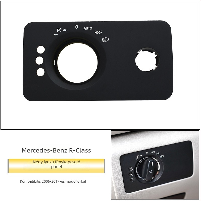 Mercedes‑Benz R‑osztály fényszóró kapcsoló panel – ABS, ML/GL kompatibilitás, műszerfal dekor burkolat, Snap-On szerelés