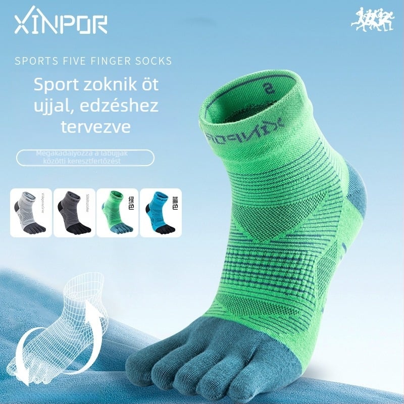 XINPOR ötujjas futó zokni, Coolmax, gyorsan száradó, kidörzsölés elleni, csúszásmentes, antibakteriális, izzadságelvezető, uniszex, középméretű