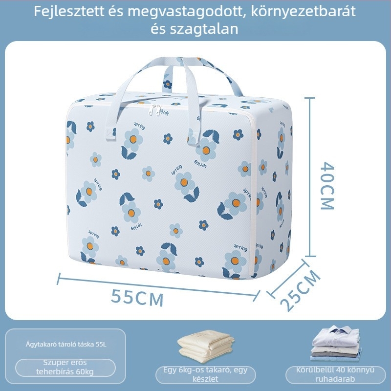 Költöztető táska nagy kapacitású ruhák és paplanok tárolására, cipzárral, por- és nedvességálló, kocka alakú, többfunkciós